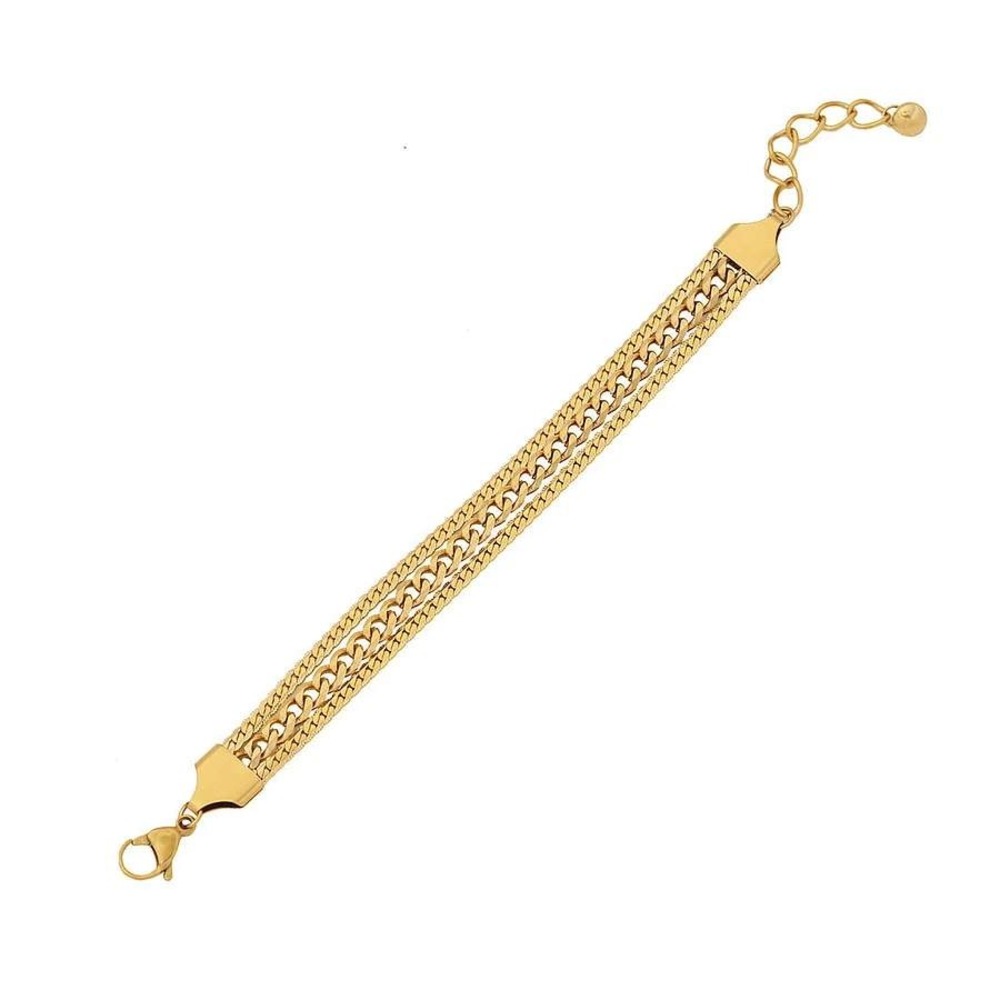 Gold Tone Triple Row Chain Bracelet Adjustable Stainless Steel‎ Electroplating